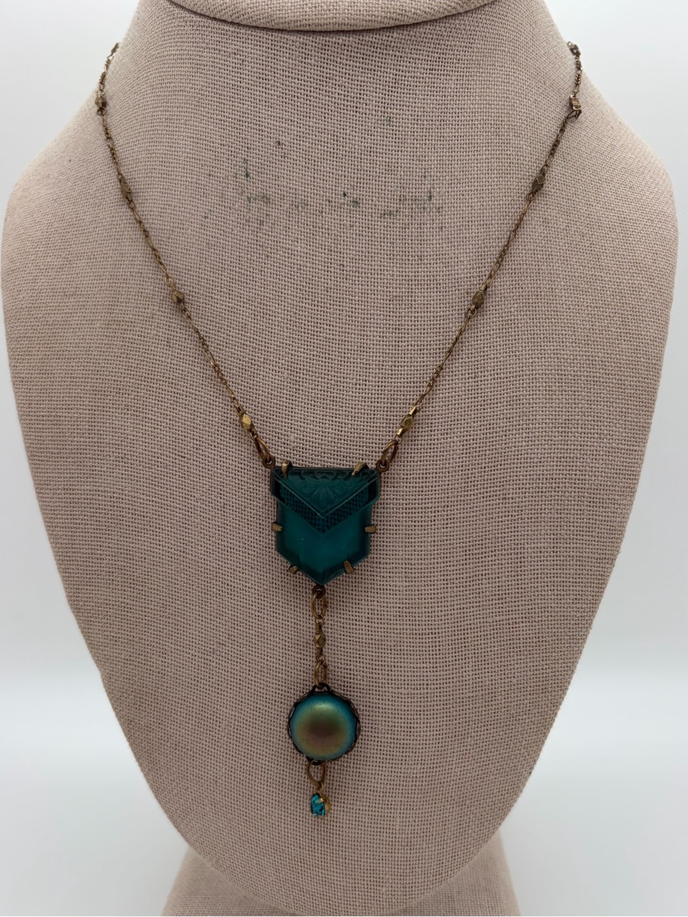 Vintage Glass Works Studio teal necklace